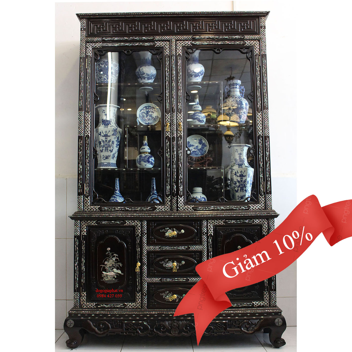Tủ Bày Đồ Cẩn Ốc Tích Sen Vịt