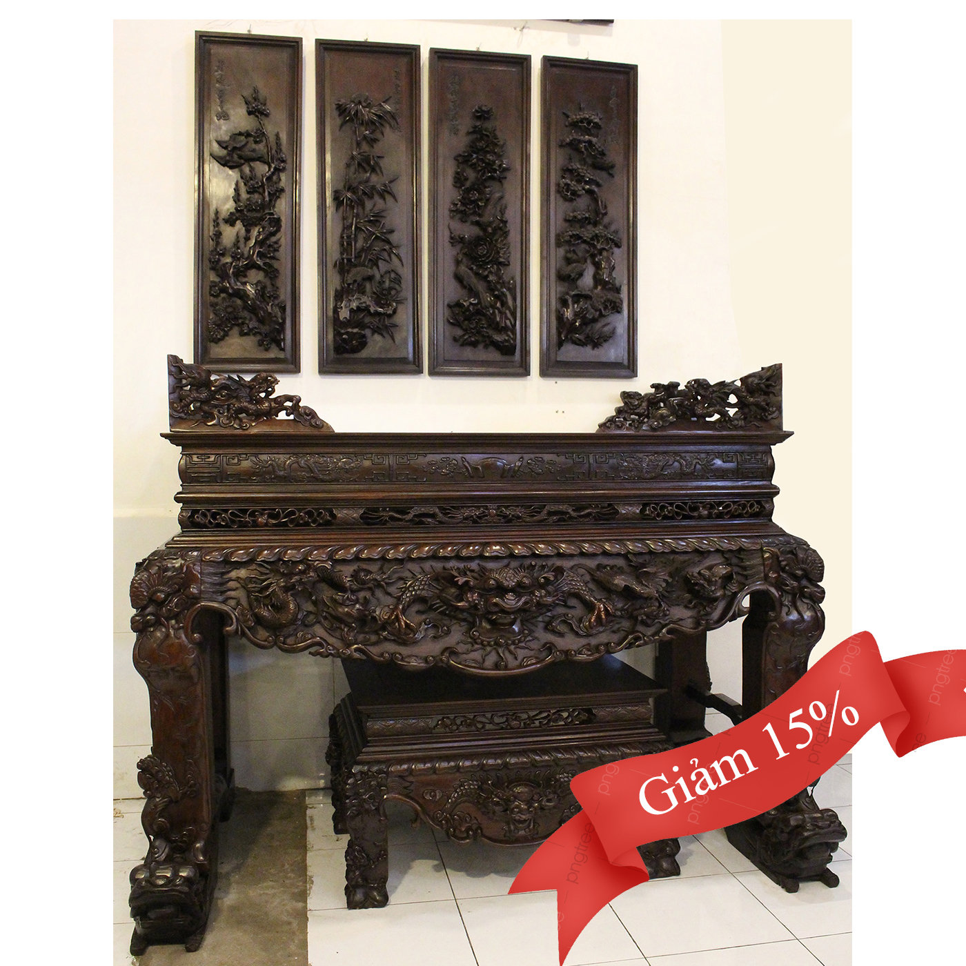 BÀN THỜ TỨ LINH GỖ GỤ (MS3)