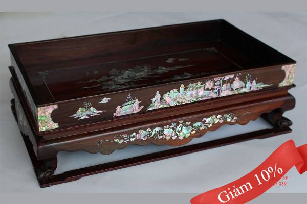Khay Trà Cẩn Ốc Gỗ Trắc Tích Tam Quốc
