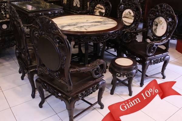 Bộ Ghế Trúc Bàn Tròn 9 Món Mặt Đá Tuyệt Đẹp