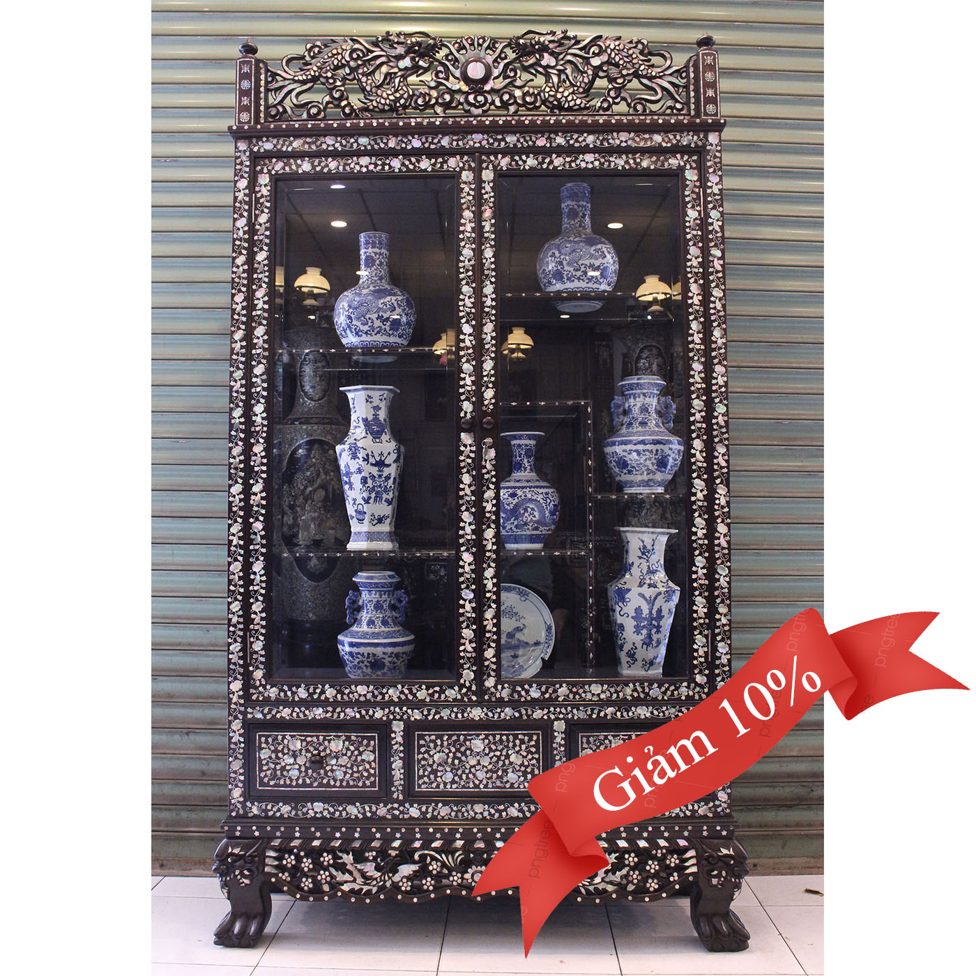 Tủ Cẩn Ốc Lưỡng Long Chầu Nguyệt