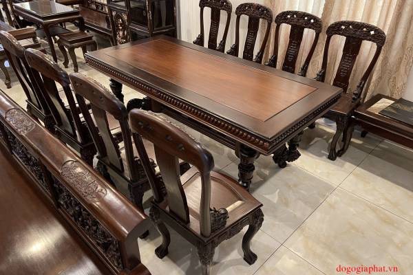 Bộ bàn ăn 8 ghế gỗ gụ chân kỳ lân 