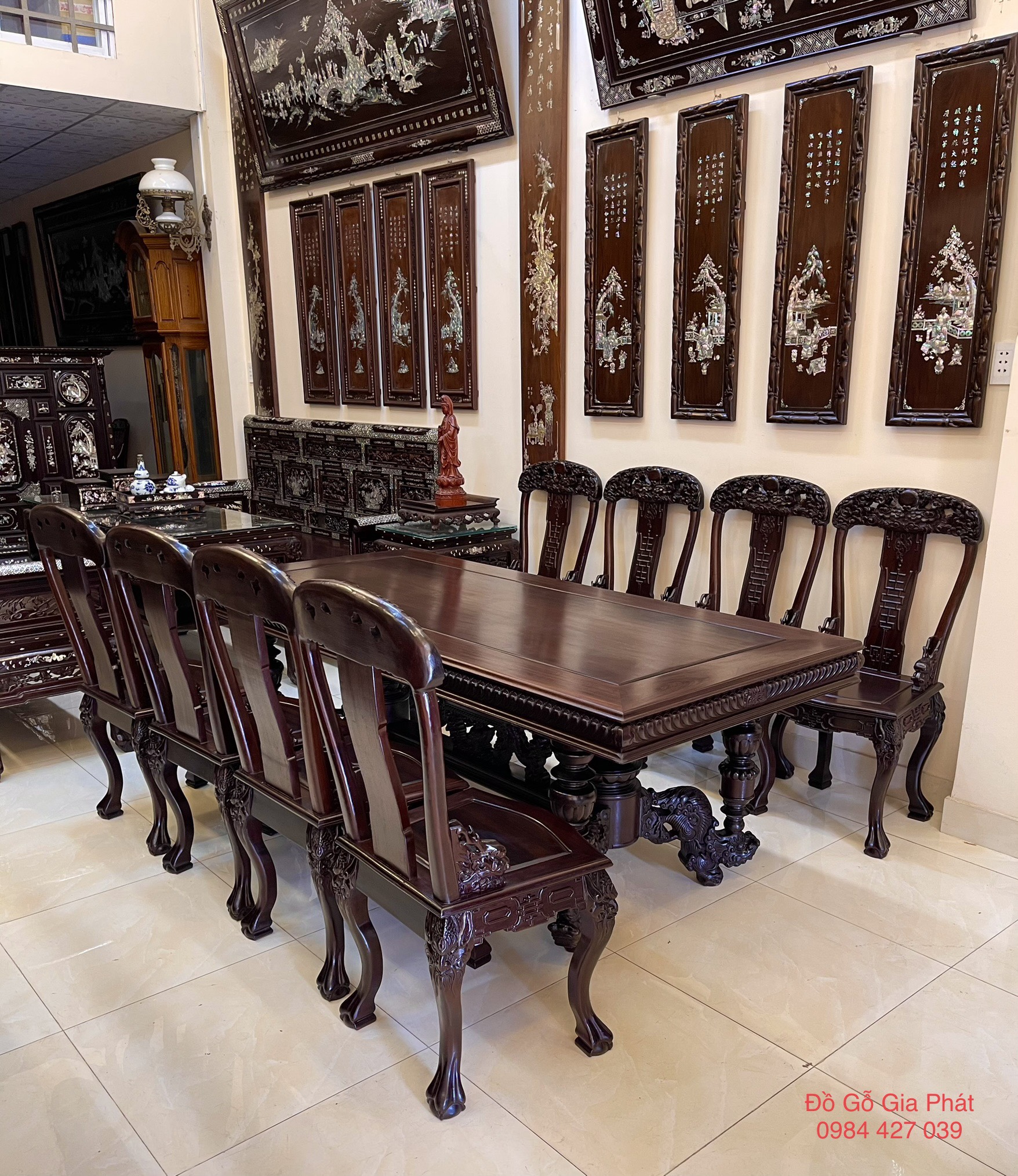 BỘ BÀN ĂN GHẾ KỲ LÂN GỖ GỤ