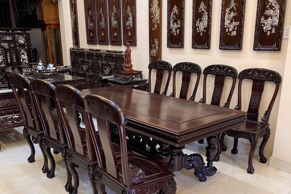 BỘ BÀN ĂN GHẾ KỲ LÂN GỖ GỤ