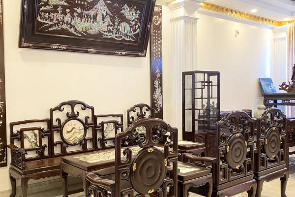 BỘ GHẾ MÓC GỤ 8 MÓN MẶT ĐÁ VÂN MÂY