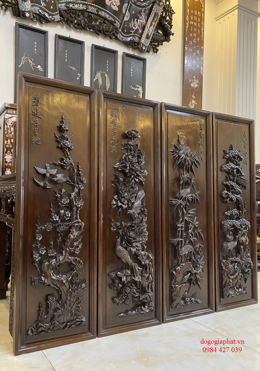 Tranh Đục Tứ Quý Chạm Nổi