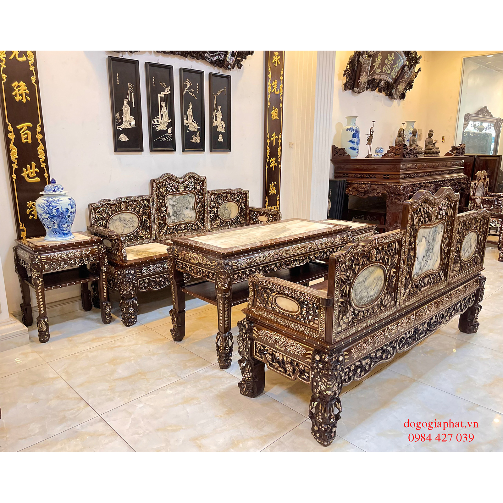 BỘ GHẾ TAM SƠN GỖ GỤ CẨN XÀ CỪ