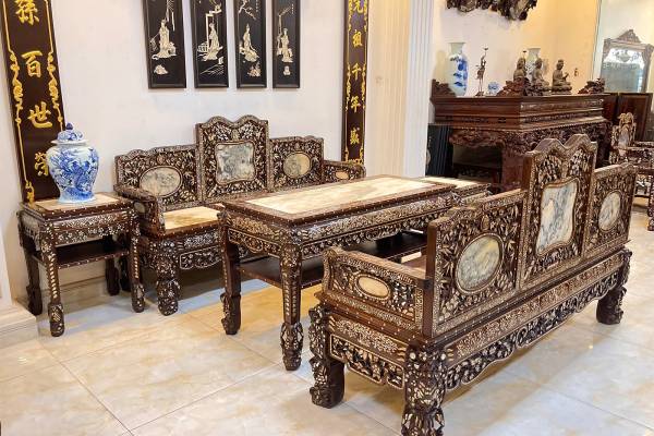 BỘ GHẾ TAM SƠN GỖ GỤ CẨN XÀ CỪ