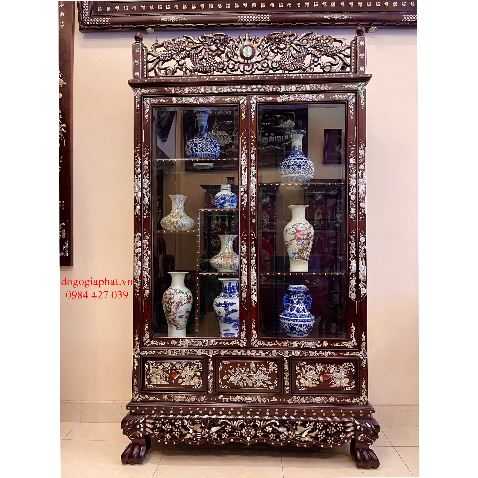 Tủ Bày Đồ Song Long Trầu Nguyệt