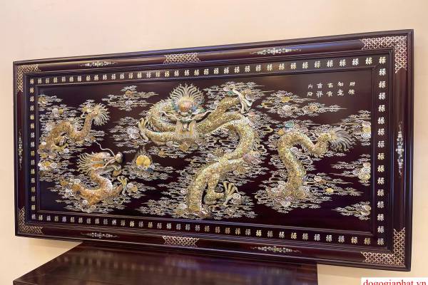 Tranh Rồng Lưỡng Long Trầu Nguyệt Cẩn Nổi