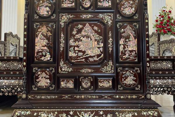 TỦ THỜ 13 TRÁM GỖ GỤ - TÍCH NHỊ THẬP TỨ HIẾU