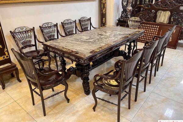 BỘ BÀN ĂN CHÂN SƯ TỬ MẶT ĐÁ CẨN XÀ CỪ